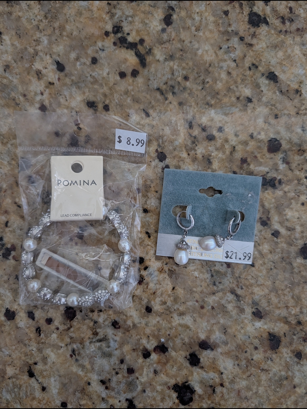 Pomina Silver Pearl Bracelet & Silver Pearl Drop Earrings